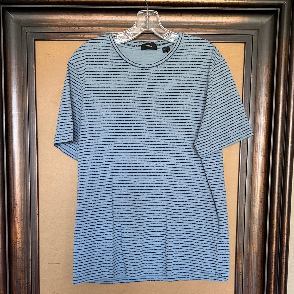 Theory Light Blue/Navy Cotton Striped Short Sleeve Tee